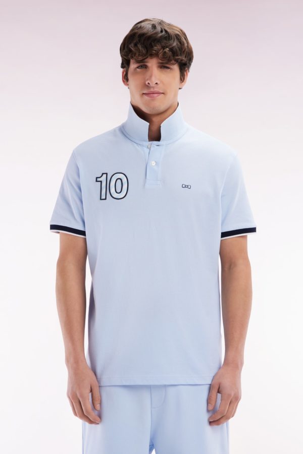 Polo À Manches Courtes En Coton Ciel Broderie 10 Coupe Décontractée Eden Park