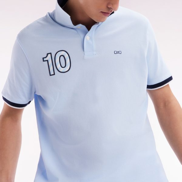 Polo À Manches Courtes En Coton Ciel Broderie 10 Coupe Décontractée Eden Park