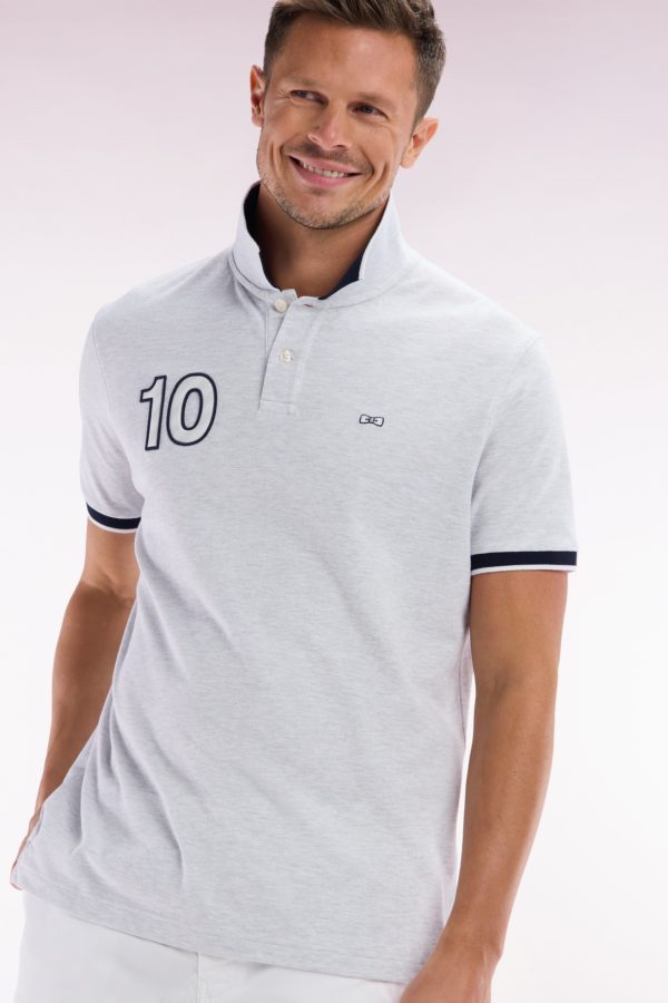 Polo À Manches Courtes En Coton Gris Broderie 10 Coupe Décontractée Eden Park – Image 2