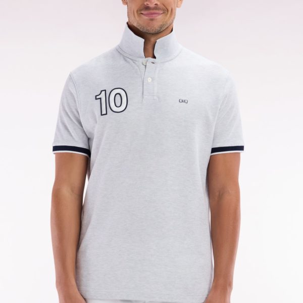 Polo À Manches Courtes En Coton Gris Broderie 10 Coupe Décontractée Eden Park