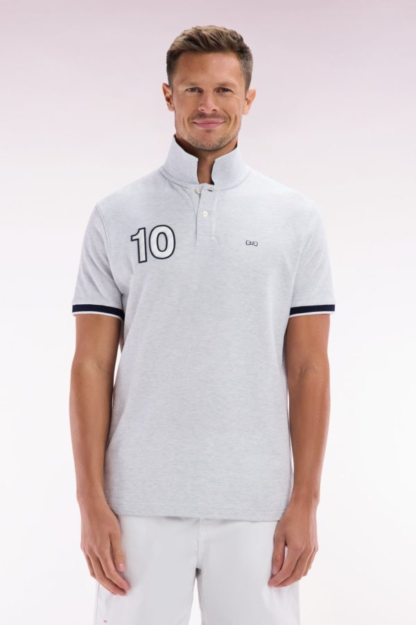 Polo À Manches Courtes En Coton Gris Broderie 10 Coupe Décontractée Eden Park