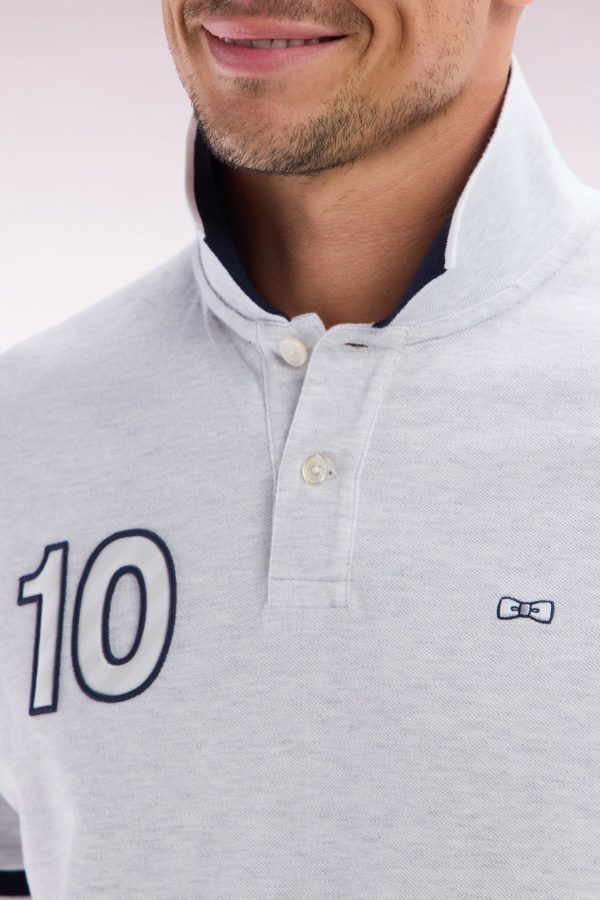Polo À Manches Courtes En Coton Gris Broderie 10 Coupe Décontractée Eden Park – Image 4