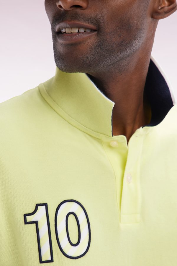 Polo À Manches Courtes En Coton Jaune Broderie 10 Coupe Décontractée Eden Park – Image 4