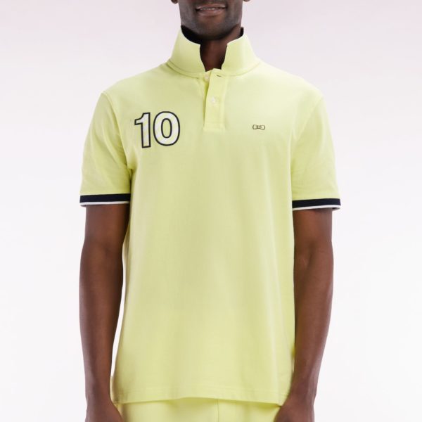 Polo À Manches Courtes En Coton Jaune Broderie 10 Coupe Décontractée Eden Park