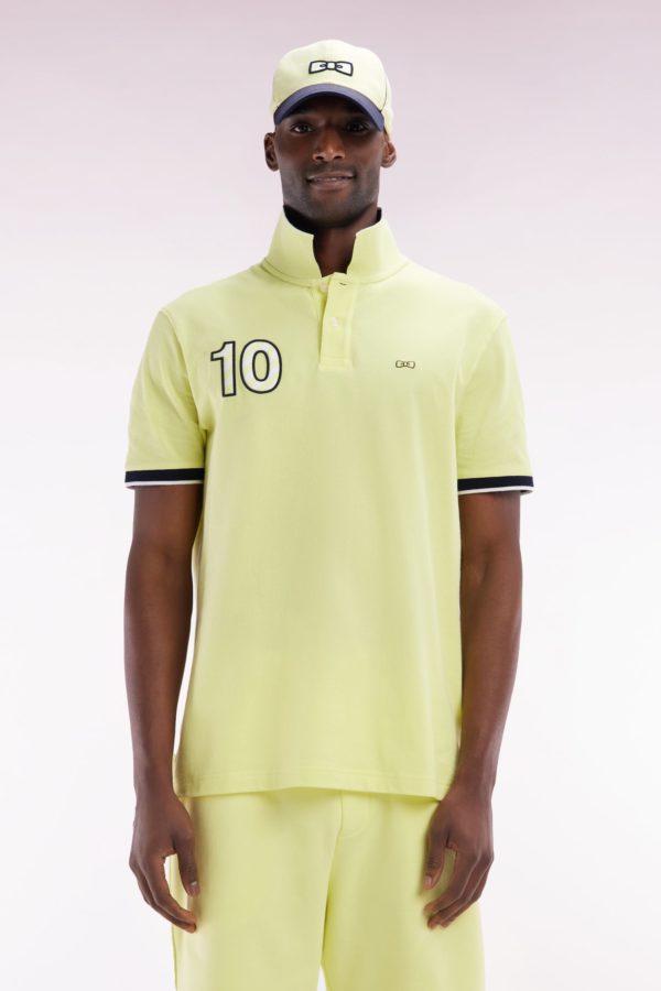 Polo À Manches Courtes En Coton Jaune Broderie 10 Coupe Décontractée Eden Park