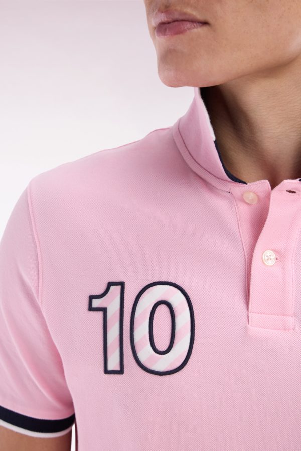 Polo À Manches Courtes En Coton Rose Broderie 10 Coupe Décontractée Eden Park – Image 4