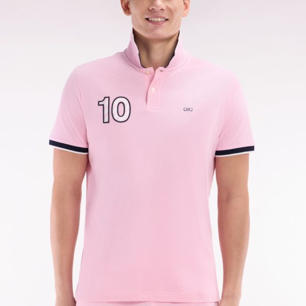 Polo À Manches Courtes En Coton Rose Broderie 10 Coupe Décontractée Eden Park