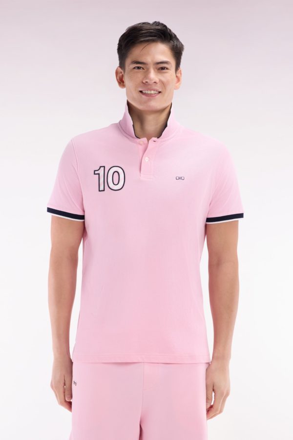 Polo À Manches Courtes En Coton Rose Broderie 10 Coupe Décontractée Eden Park