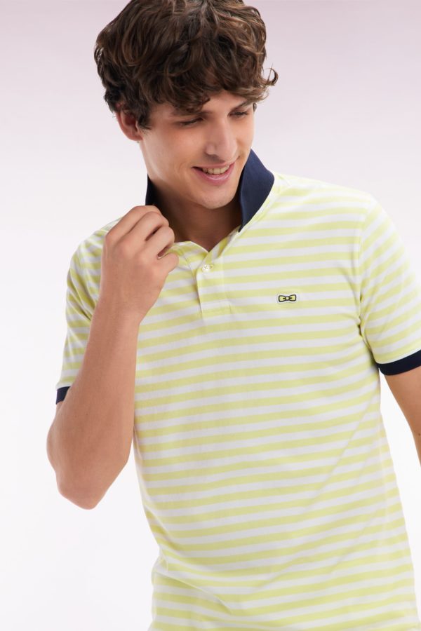 Polo Marinière À Manches Courtes En Coton Stretch Rayé Jaune Coupe Ajustée Eden Park – Image 2