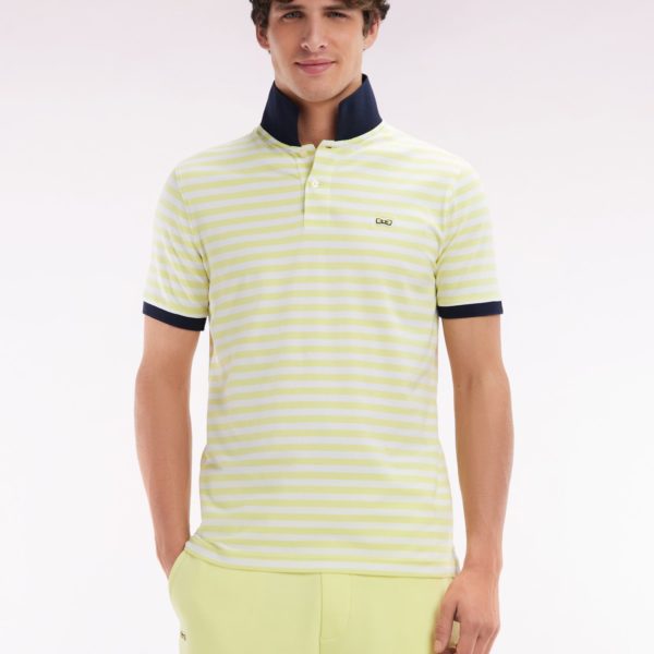 Polo Marinière À Manches Courtes En Coton Stretch Rayé Jaune Coupe Ajustée Eden Park