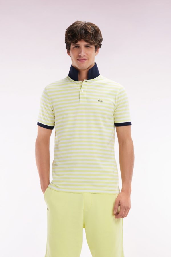 Polo Marinière À Manches Courtes En Coton Stretch Rayé Jaune Coupe Ajustée Eden Park