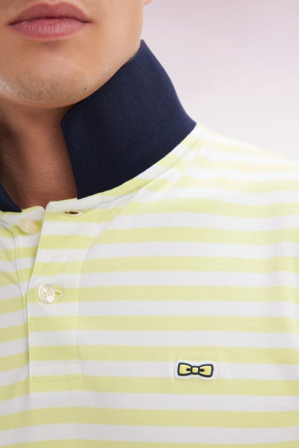 Polo Marinière À Manches Courtes En Coton Stretch Rayé Jaune Coupe Ajustée Eden Park – Image 4