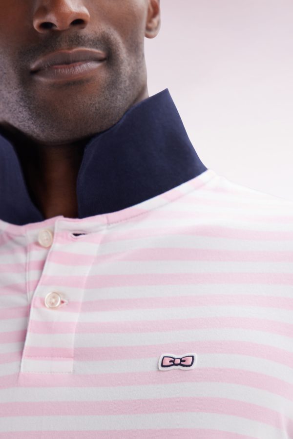 Polo Marinière À Manches Courtes En Coton Stretch Rayé Rose Coupe Ajustée Eden Park – Image 4