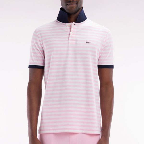 Polo Marinière À Manches Courtes En Coton Stretch Rayé Rose Coupe Ajustée Eden Park