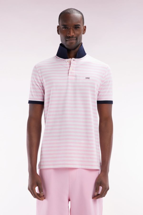 Polo Marinière À Manches Courtes En Coton Stretch Rayé Rose Coupe Ajustée Eden Park