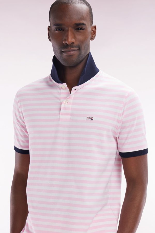 Polo Marinière À Manches Courtes En Coton Stretch Rayé Rose Coupe Ajustée Eden Park – Image 2