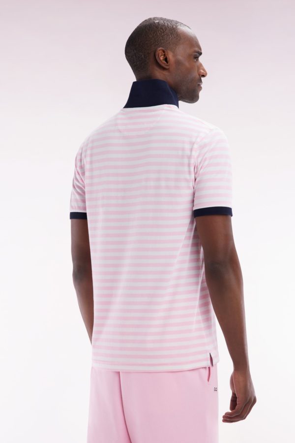 Polo Marinière À Manches Courtes En Coton Stretch Rayé Rose Coupe Ajustée Eden Park – Image 3