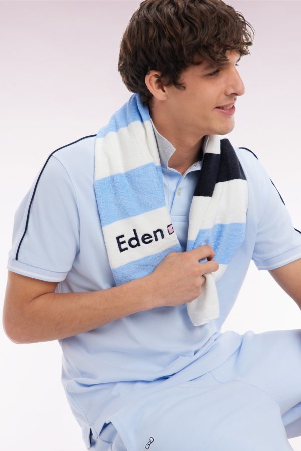 Polo À Manches Courtes Uni En Coton Ciel Inscription Eden Park Coupe Décontractée Eden Park – Image 2