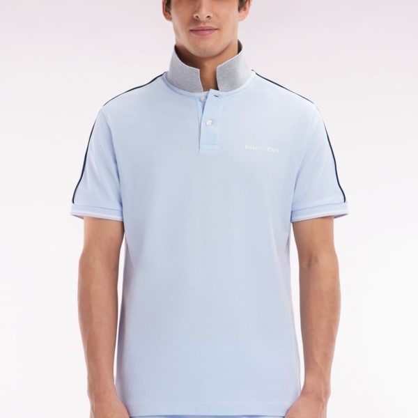 Polo À Manches Courtes Uni En Coton Ciel Inscription Eden Park Coupe Décontractée Eden Park