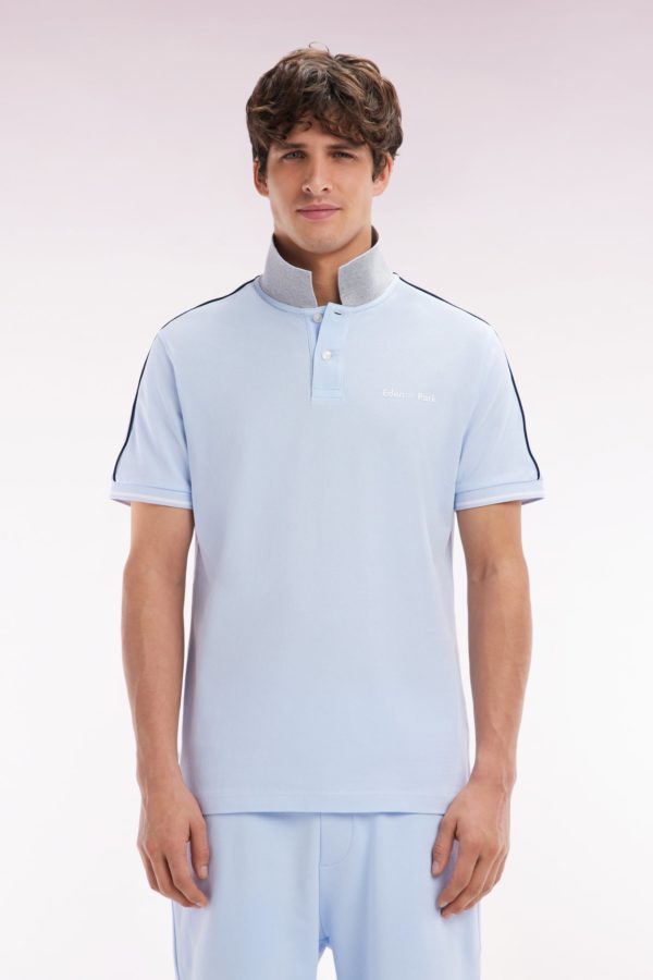 Polo À Manches Courtes Uni En Coton Ciel Inscription Eden Park Coupe Décontractée Eden Park