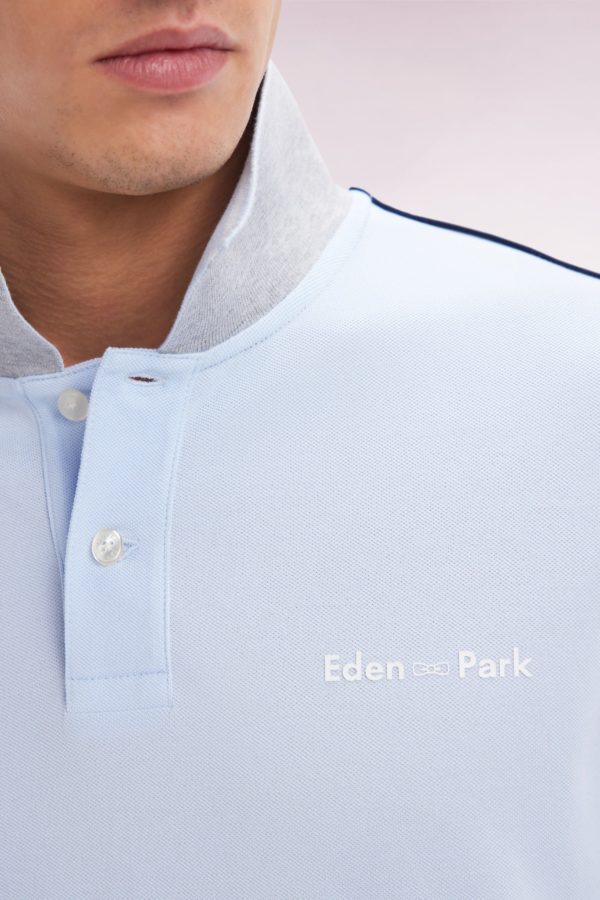 Polo À Manches Courtes Uni En Coton Ciel Inscription Eden Park Coupe Décontractée Eden Park – Image 4