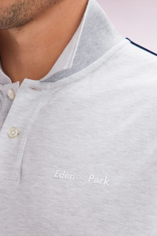 Polo À Manches Courtes Uni En Coton Gris Inscription Eden Park Coupe Décontractée Eden Park – Image 4