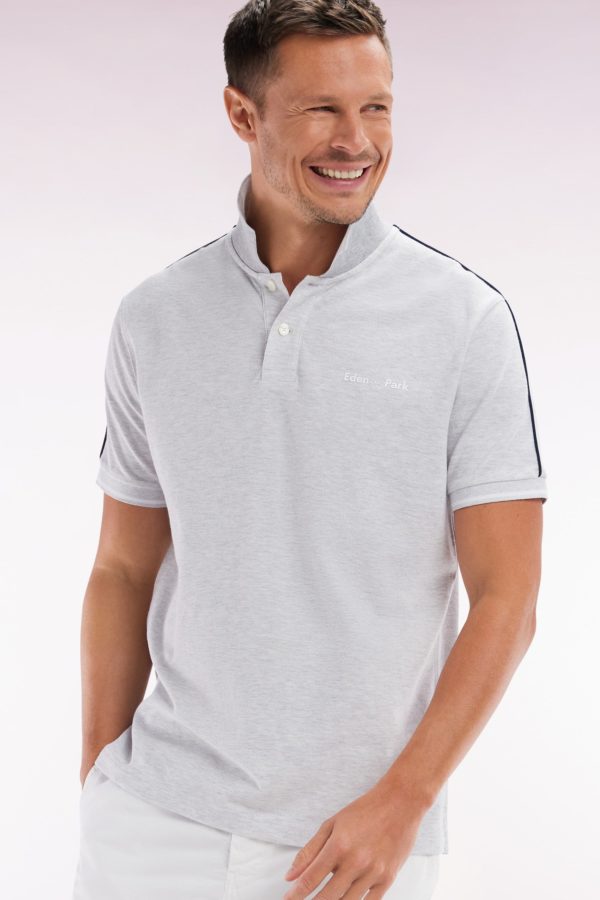 Polo À Manches Courtes Uni En Coton Gris Inscription Eden Park Coupe Décontractée Eden Park – Image 2