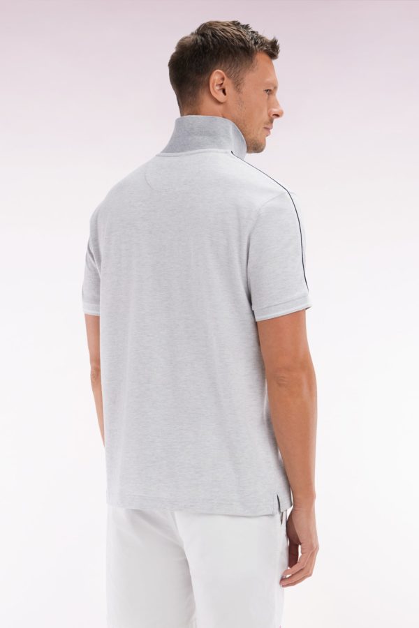 Polo À Manches Courtes Uni En Coton Gris Inscription Eden Park Coupe Décontractée Eden Park – Image 3