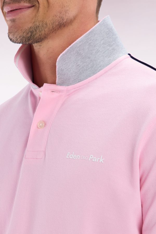 Polo À Manches Courtes Uni En Coton Rose Inscription Eden Park Coupe Décontractée Eden Park – Image 4
