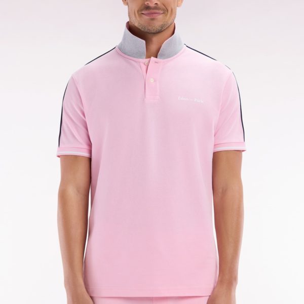 Polo À Manches Courtes Uni En Coton Rose Inscription Eden Park Coupe Décontractée Eden Park