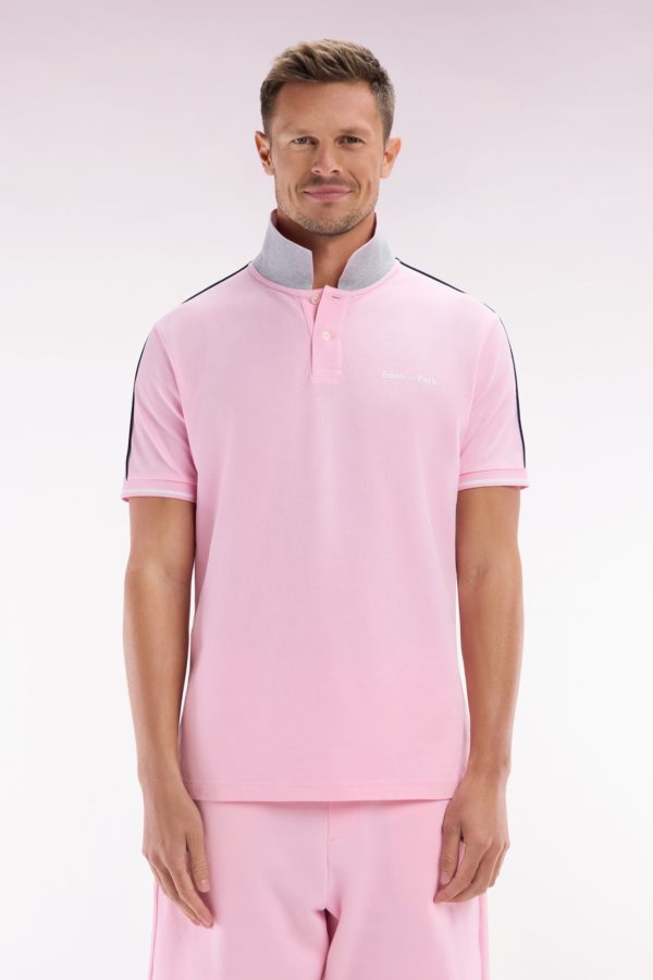 Polo À Manches Courtes Uni En Coton Rose Inscription Eden Park Coupe Décontractée Eden Park