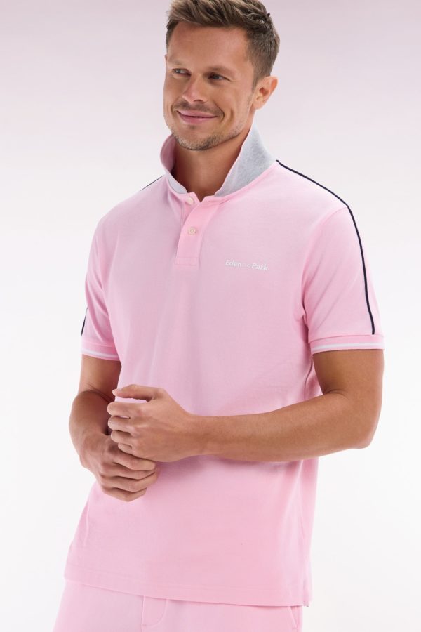 Polo À Manches Courtes Uni En Coton Rose Inscription Eden Park Coupe Décontractée Eden Park – Image 2