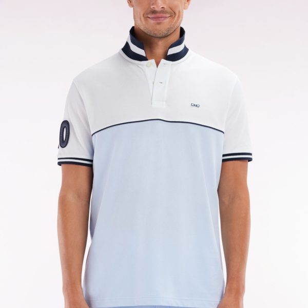 Polo À Manches Courtes Bicolore En Coton Ciel Et Blanc Coupe Décontractée Eden Park