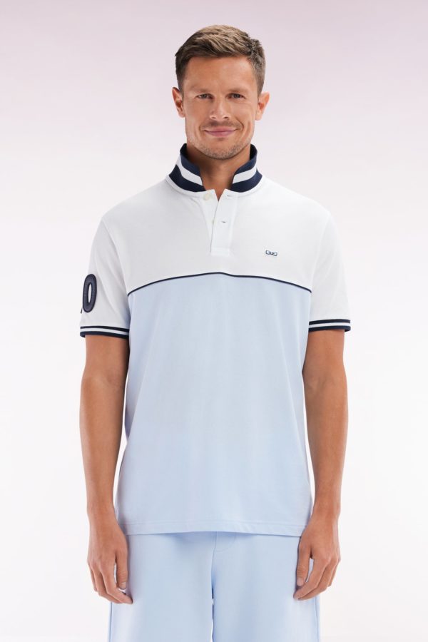 Polo À Manches Courtes Bicolore En Coton Ciel Et Blanc Coupe Décontractée Eden Park
