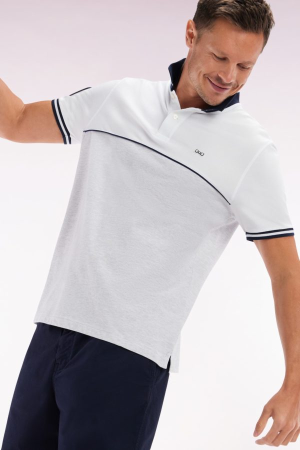 Polo À Manches Courtes Bicolore En Coton Gris Et Blanc Coupe Décontractée Eden Park – Image 2