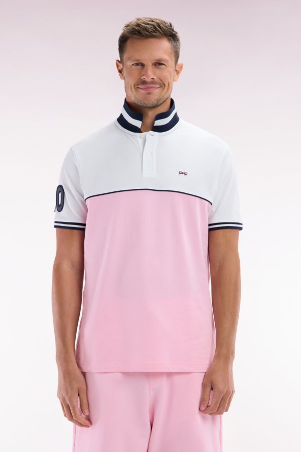 Polo À Manches Courtes Bicolore En Coton Rose Et Blanc Coupe Décontractée Eden Park