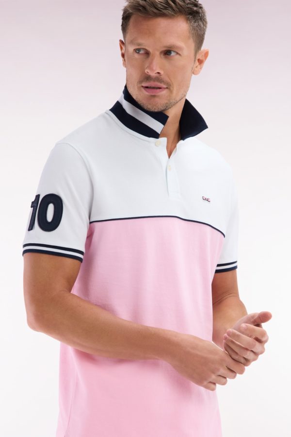 Polo À Manches Courtes Bicolore En Coton Rose Et Blanc Coupe Décontractée Eden Park – Image 2