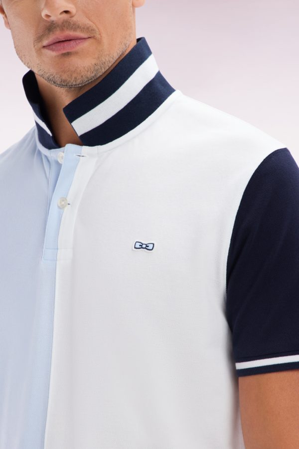 Polo À Manches Courtes En Coton Bicolore Ciel Et Blanc Coupe Décontractée Eden Park – Image 4