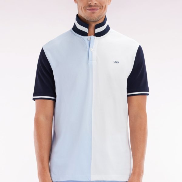 Polo À Manches Courtes En Coton Bicolore Ciel Et Blanc Coupe Décontractée Eden Park
