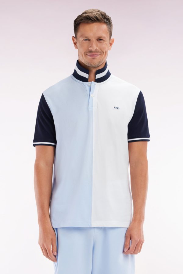 Polo À Manches Courtes En Coton Bicolore Ciel Et Blanc Coupe Décontractée Eden Park