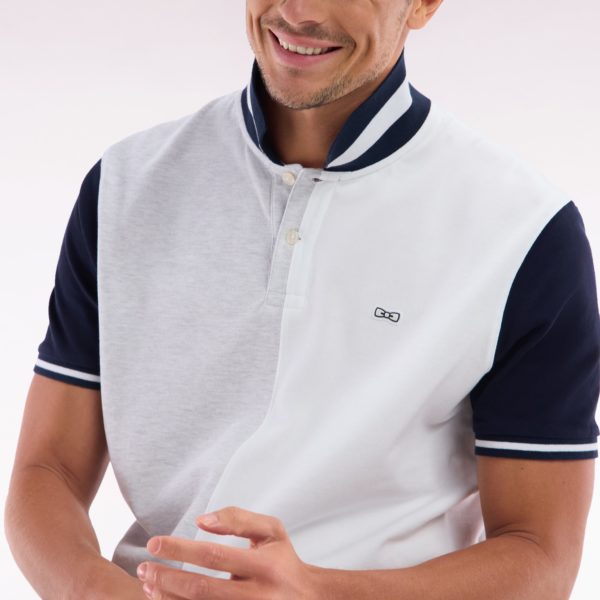 Polo À Manches Courtes En Coton Bicolore Gris Et Blanc Coupe Décontractée Eden Park