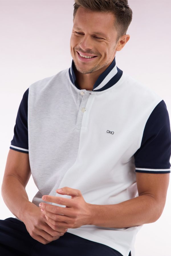 Polo À Manches Courtes En Coton Bicolore Gris Et Blanc Coupe Décontractée Eden Park – Image 2