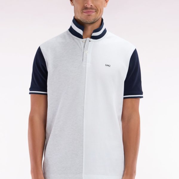 Polo À Manches Courtes En Coton Bicolore Gris Et Blanc Coupe Décontractée Eden Park