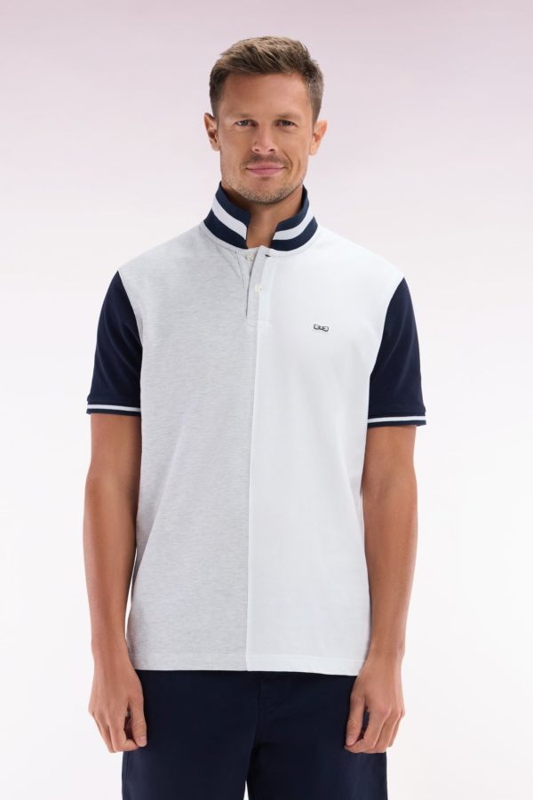 Polo À Manches Courtes En Coton Bicolore Gris Et Blanc Coupe Décontractée Eden Park