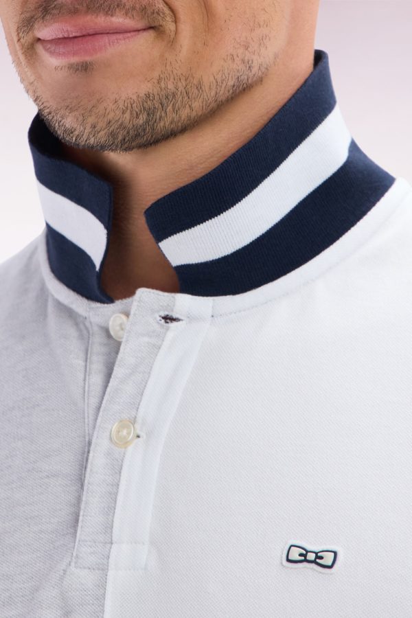 Polo À Manches Courtes En Coton Bicolore Gris Et Blanc Coupe Décontractée Eden Park – Image 4