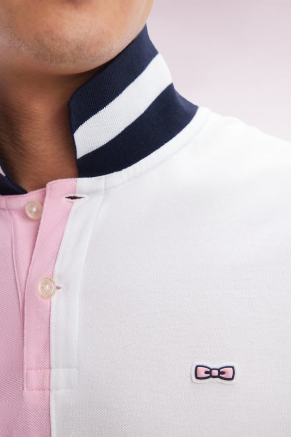 Polo À Manches Courtes En Coton Bicolore Rose Et Blanc Coupe Décontractée Eden Park – Image 4