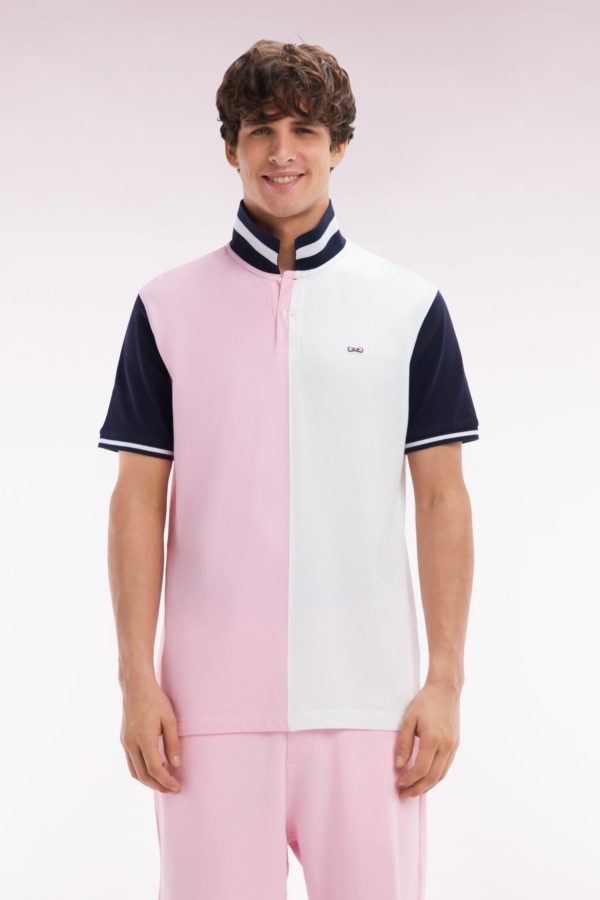 Polo À Manches Courtes En Coton Bicolore Rose Et Blanc Coupe Décontractée Eden Park