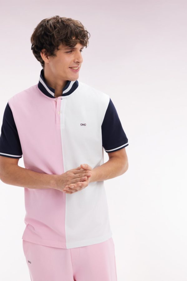 Polo À Manches Courtes En Coton Bicolore Rose Et Blanc Coupe Décontractée Eden Park – Image 2