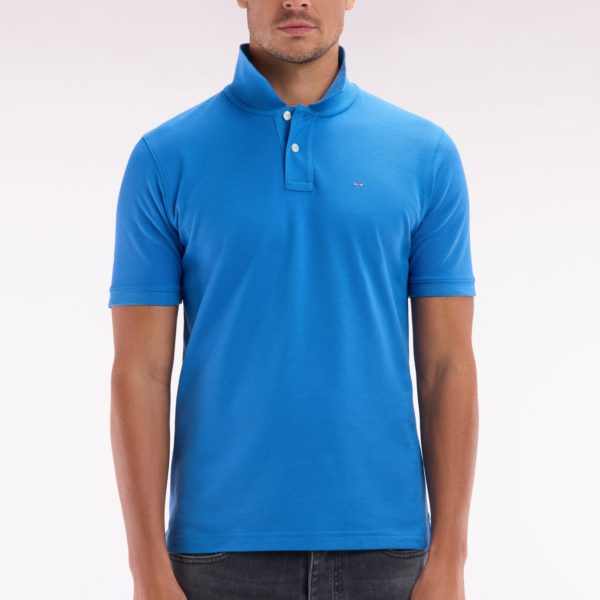 Polo À Manches Courtes Uni En Coton Pima Bleu Coupe Droite Eden Park