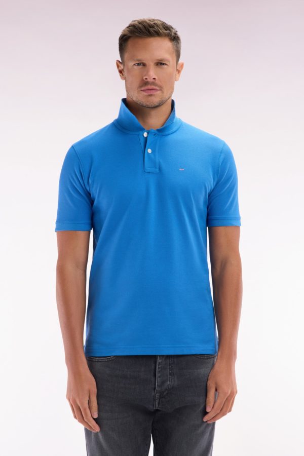 Polo À Manches Courtes Uni En Coton Pima Bleu Coupe Droite Eden Park